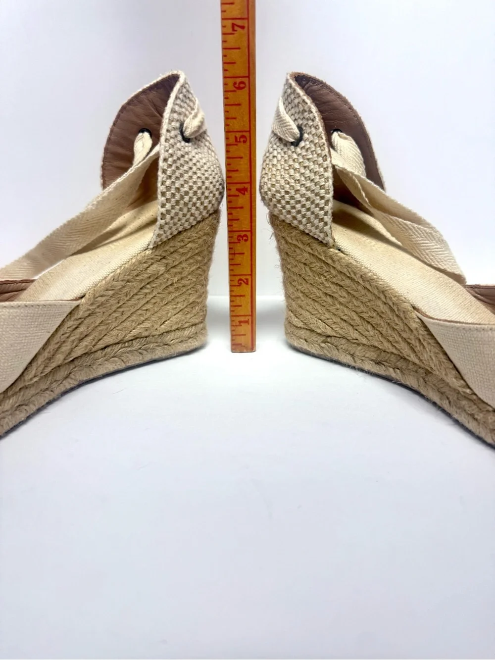 Soludos Canvas Espadrille Wedge with Ribbon Tie - Cream with Navy & Red Stripes